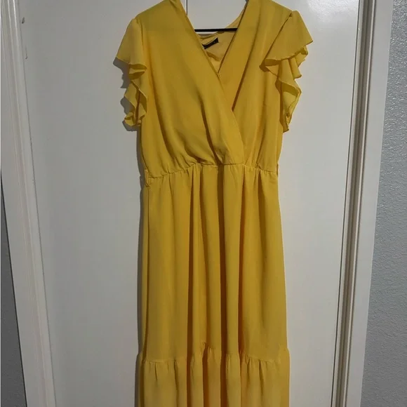 PrettyGarden | Dresses | Yellow Flutter Sleeve Vneck Midi Dress For Wedding  Guest | Poshmark